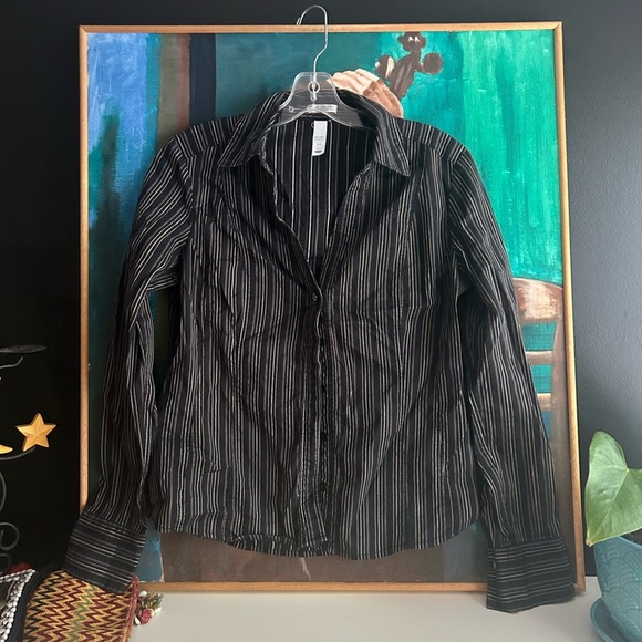 Y2K Old Navy Black Top with Pinstripes M - Picture 1 of 16